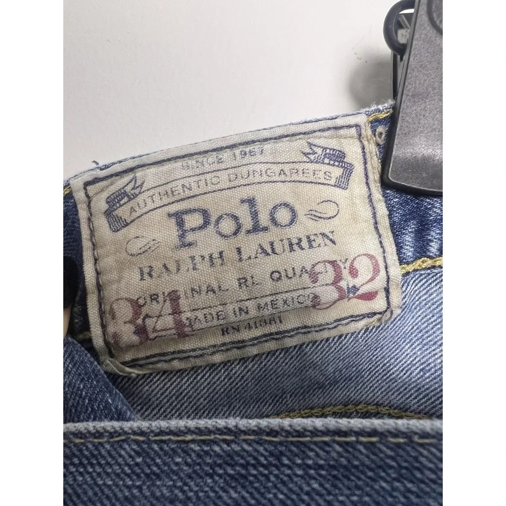 Polo Ralph‎ Lauren Authentic Dungarees Jeans Mens 34x32 Blue Straight Leg Denim